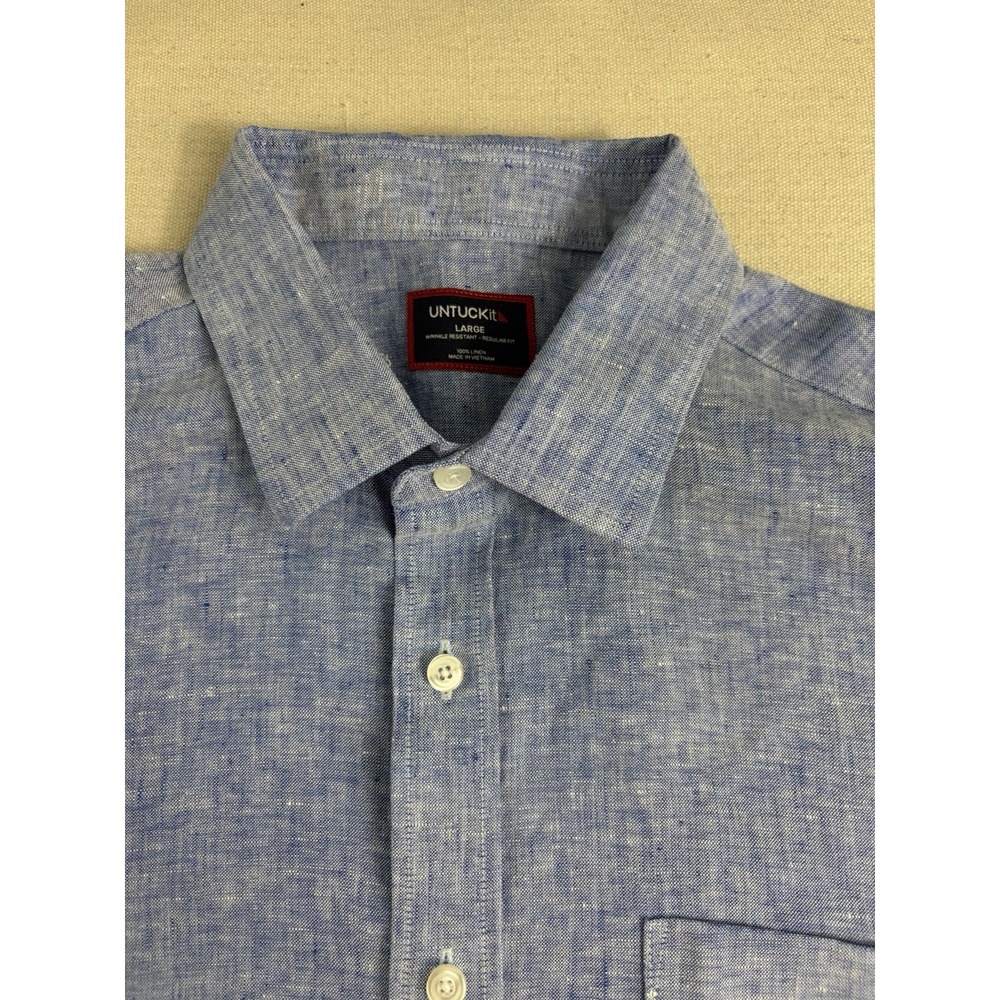 UNTUCKIT Long Sleeve-   SIZE LARGE 100% LINEN BLUE EUC (e4)